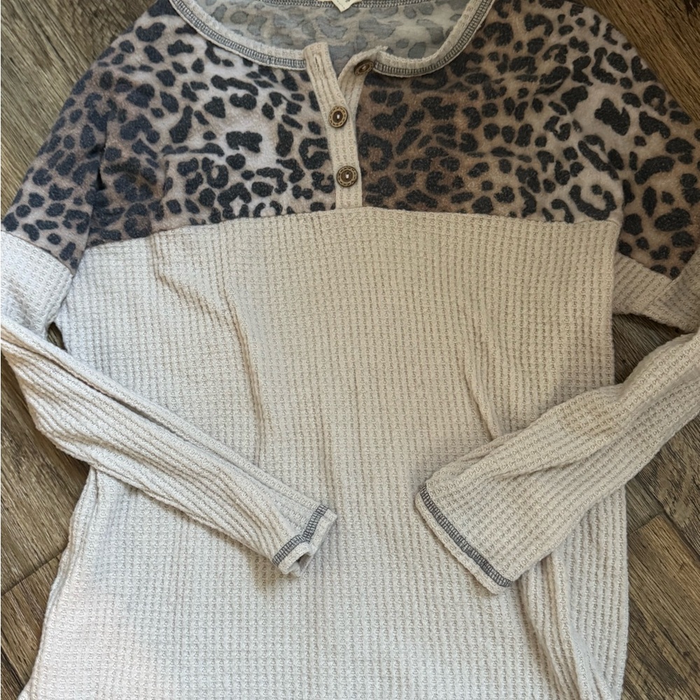 Lovely Melody Beige and Leopard Long Sleeve Top